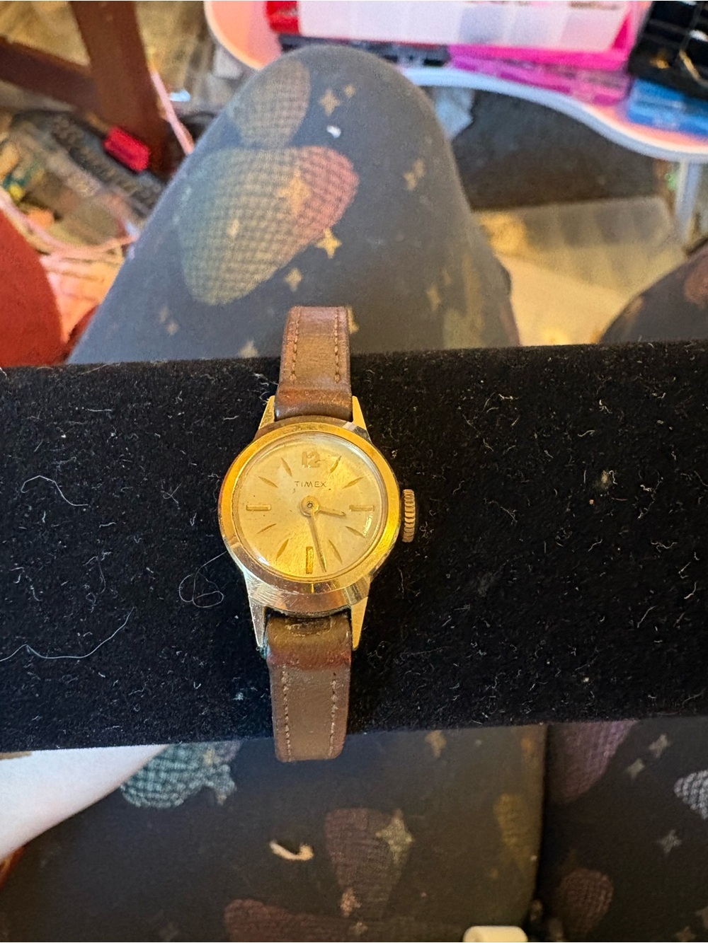 Vintage Timex Gold-Tone Round Watch | Brown Strap | Untested